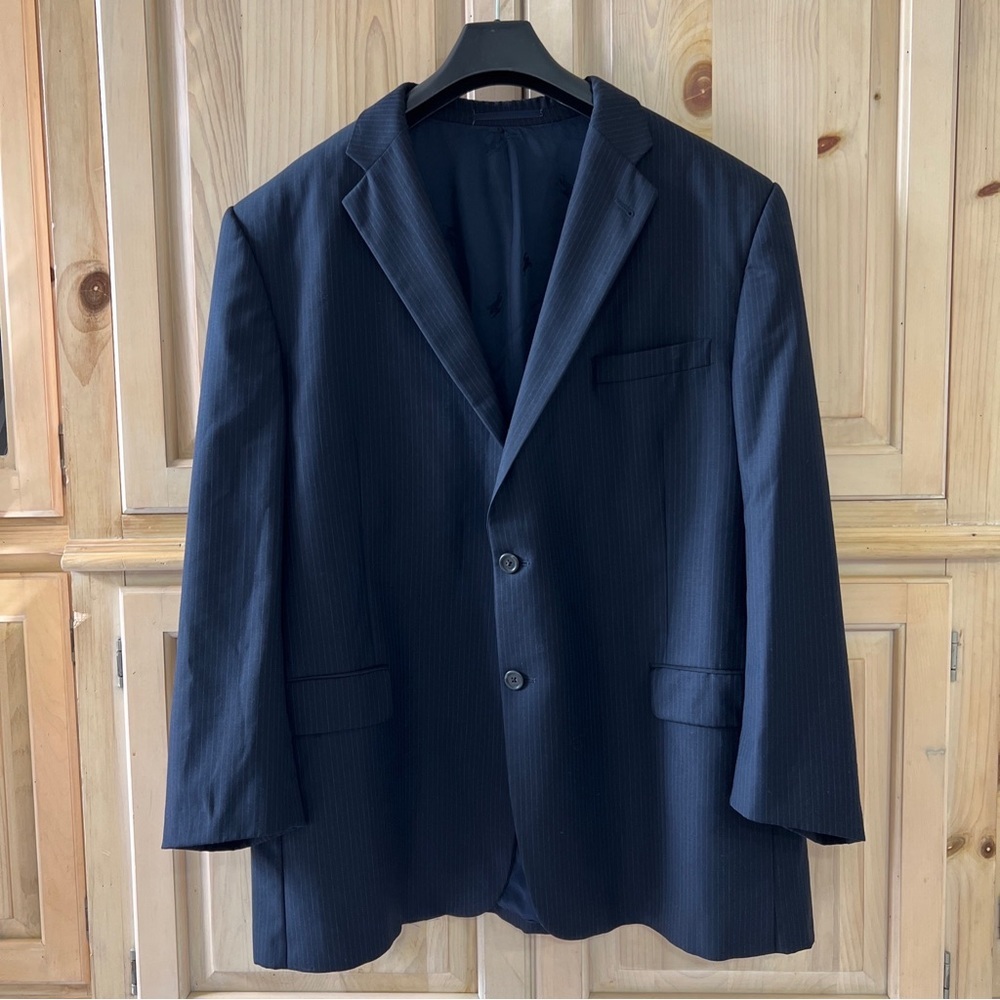 Burberry London United Blazer 100% Wool 48R Pinstripes Navy Blue Model HBS40